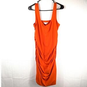 Boden 12 Orange Sleeveless Ruched Bodycon Dress Stretch Cotton Jersey Casual